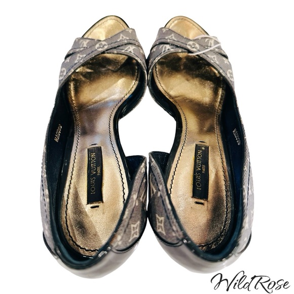 Louis Vuitton Blue Mini Lin Canvas And Patent Leather D'orsay Open Toe Pumps 37 - Picture 5 of 17